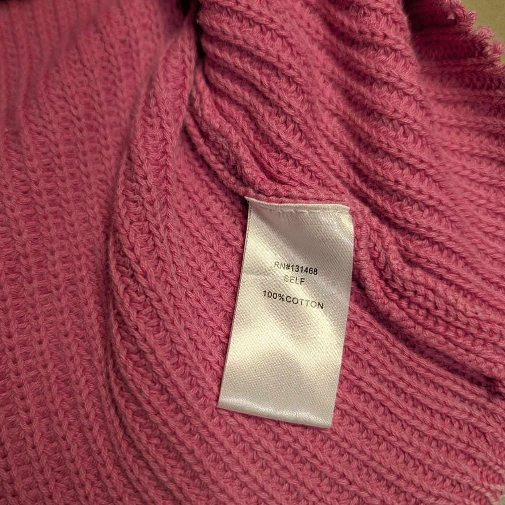 Vici Pink Ribbed 100% Cotton Distressed Frayed Drop Shoulder Slouchy Sweater - Picture 9 of 9